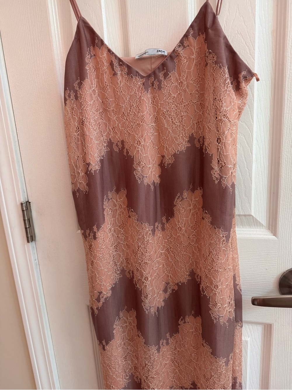 ZARA Pink Purple Lace Slip Midi Dress Size Medium - Picture 2 of 6